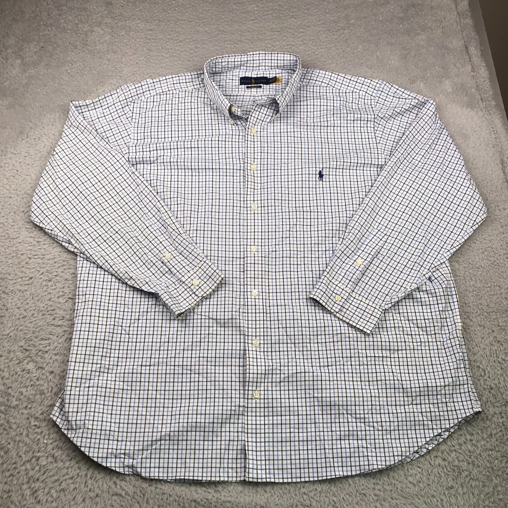 Ralph Lauren Performance Shirt Mens 3XB Blue Check Button Down Long Sleeve